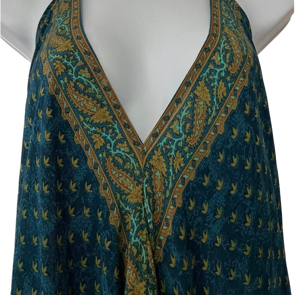 Sun Child Classic Signature Halter Asymmetric Floral Silk Maxi Dress Size M - Picture 5 of 12